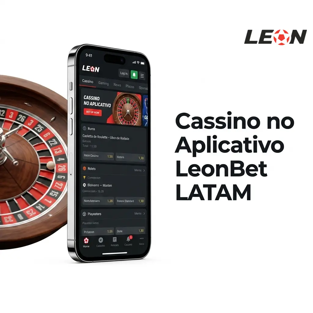 Cassino no app LeonBet LATAM com slots, roleta, blackjack e dealers ao vivo em alta definição no celular